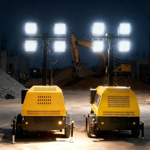 Mobile Diesel Lighting Tower, Automatic Lifting Emergency Construction Light Tower For Night Site & Rescue Lighting
