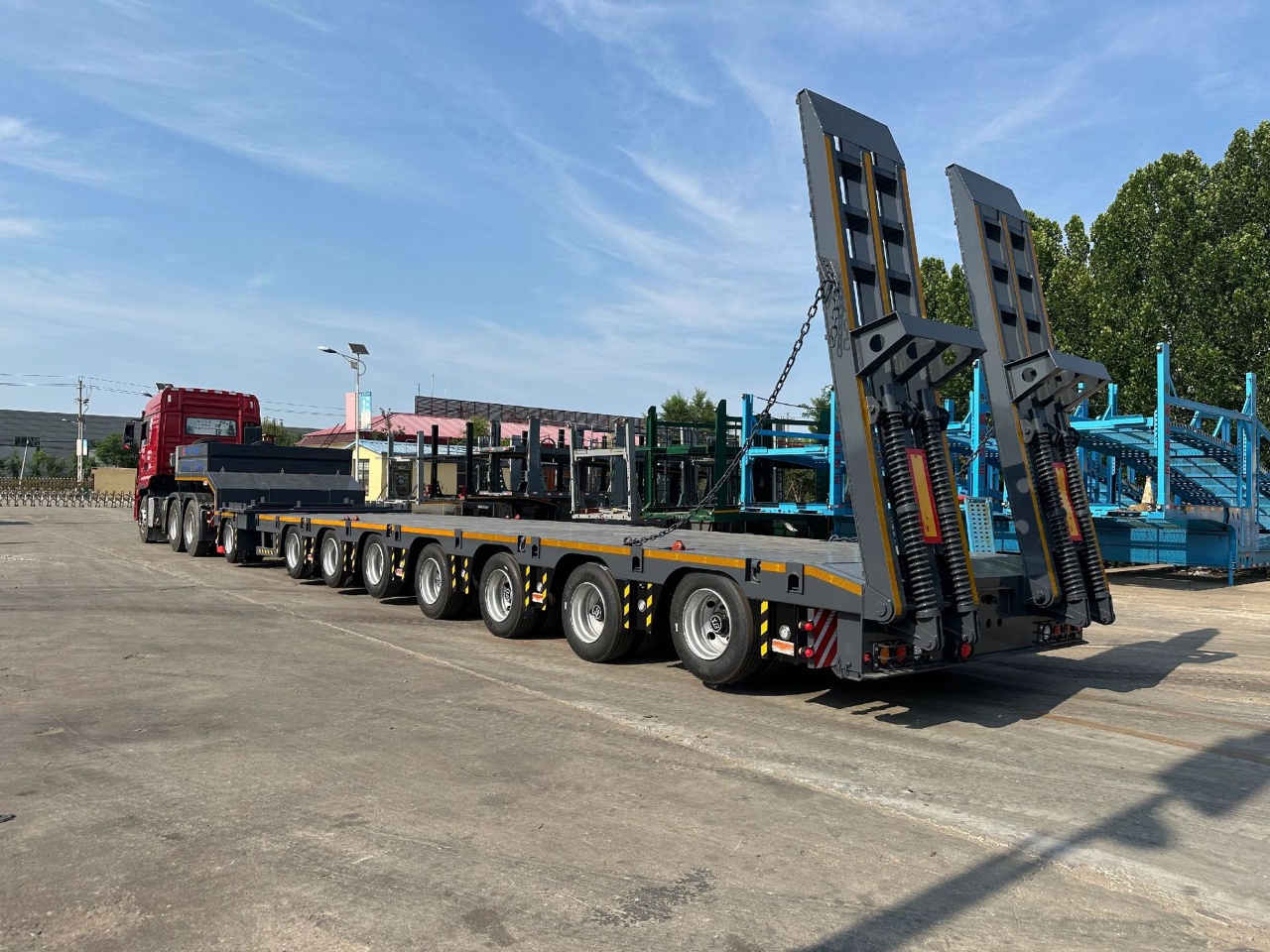 Multi-axle Low-bed Heavy Transport Semi-trailer Custom Axle Number Hydraulic Spring Ramp For Central Asia Wind Power Excavator Haulage