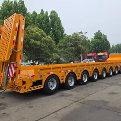 Eight-axle Low-bed Heavy Transport Semi-trailer With Integrated Hydraulic Folding Loading Ramp Custom Wide Ultra-low Deck For Central Asia Excavator Mining Rig Haulage
