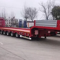 8-Axle Heavy Duty Low Bed Semi-Trailer 100Ton Rated Load Air Balance Suspension With Hydraulic Ramp For Mining Excavator Crusher Transport