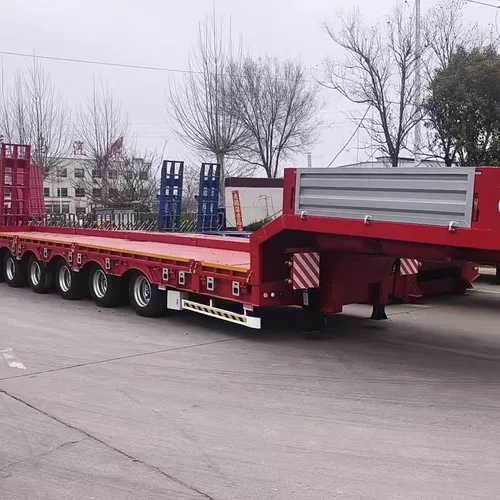 8-Axle Heavy Duty Low Bed Semi-Trailer 100Ton Rated Load Air Balance Suspension With Hydraulic Ramp For Mining Excavator Crusher Transport