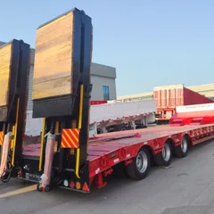 3 Axle Low Bed Semi Trailer With Hydraulic Ramp For Excavator Transport BENMA Vehicle Heavy Duty Lowboy Trailer