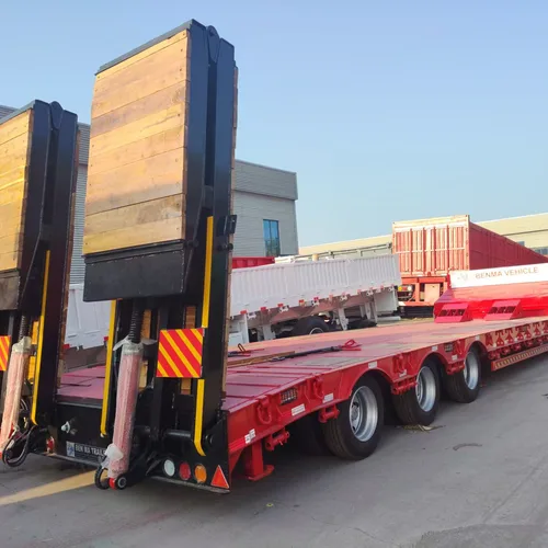 3 Axle Low Bed Semi Trailer With Hydraulic Ramp For Excavator Transport BENMA Vehicle Heavy Duty Lowboy Trailer