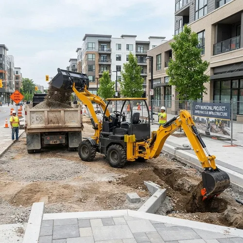 LANDNEO compact backhoe loader for narrow construction job sites