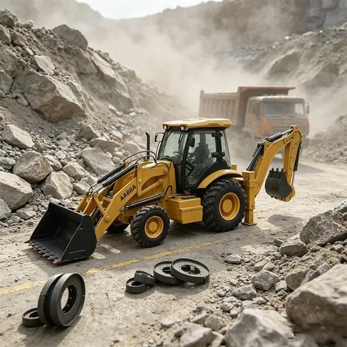 AM388 backhoe loader digging trenches with 0.3m³ backhoe bucket