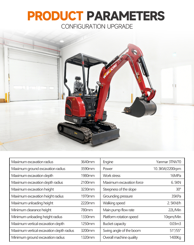 18U Mini Crawler Excavator With Yanmar Engine 1.4Ton Small Digging Machine For Orchard Garden Farm