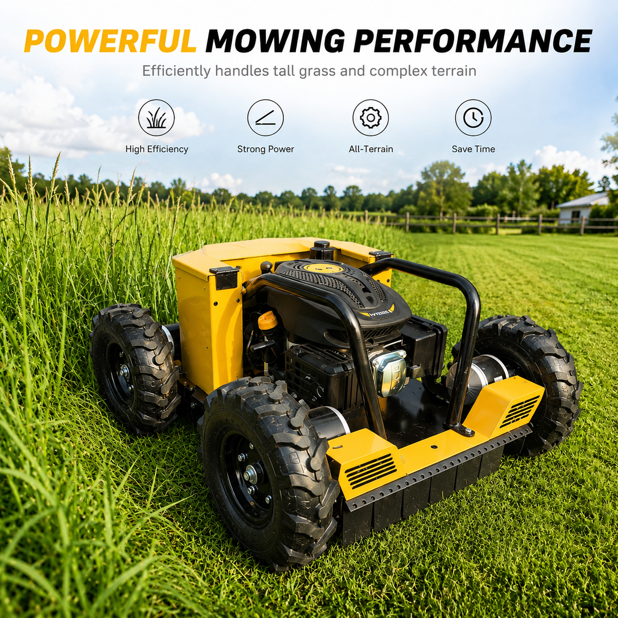 Wireless 4WD Remote Control Lawn Mower with Zero Turn Steering All Terrain Grass Cutter for Orchard and Farm Maintenance