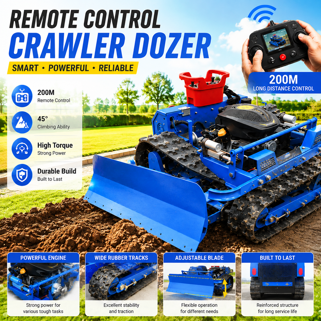 High Efficiency Gasoline Grass Cutter Crawler Remote Control Lawn Mower Robot Agricultural Mowing Machine