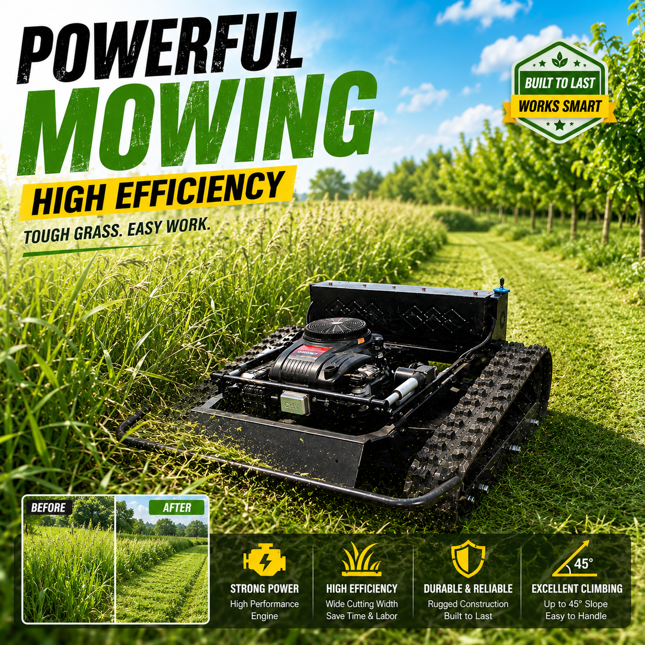 Industrial All Terrain Crawler Robot Lawn Mower Remote Control Lawn Mower Gasoline Grass Cutting Machine