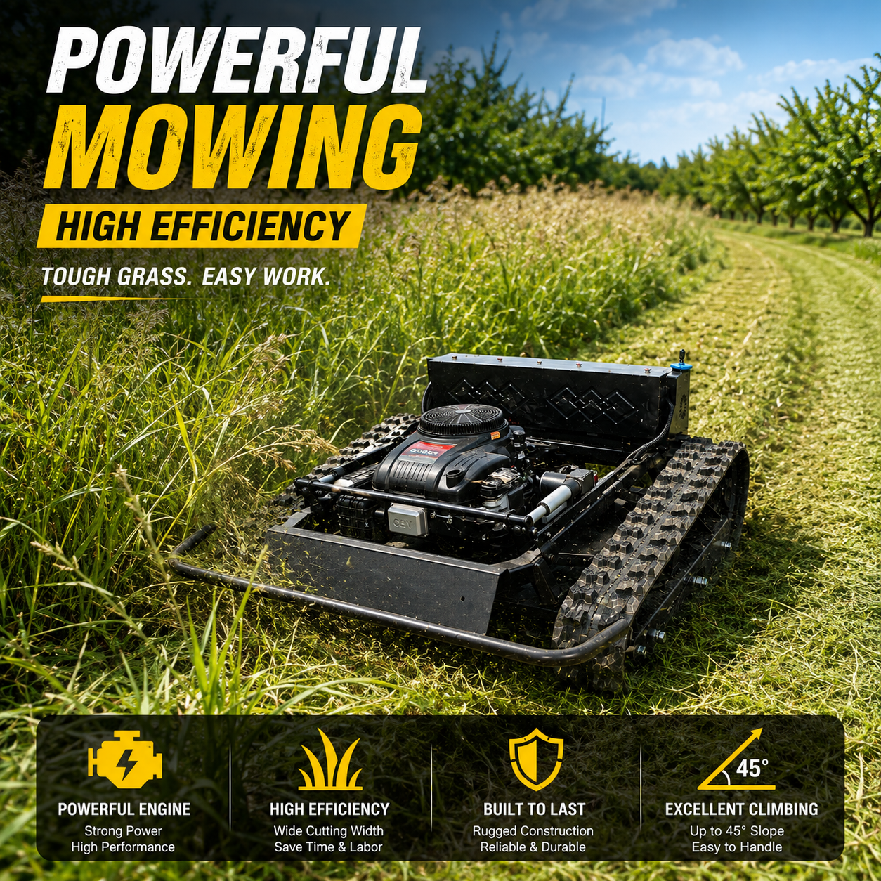 Smart Robot Grass Cutter All Terrain Crawler Remote Control Lawn Mower High Efficiency Mowing Machine