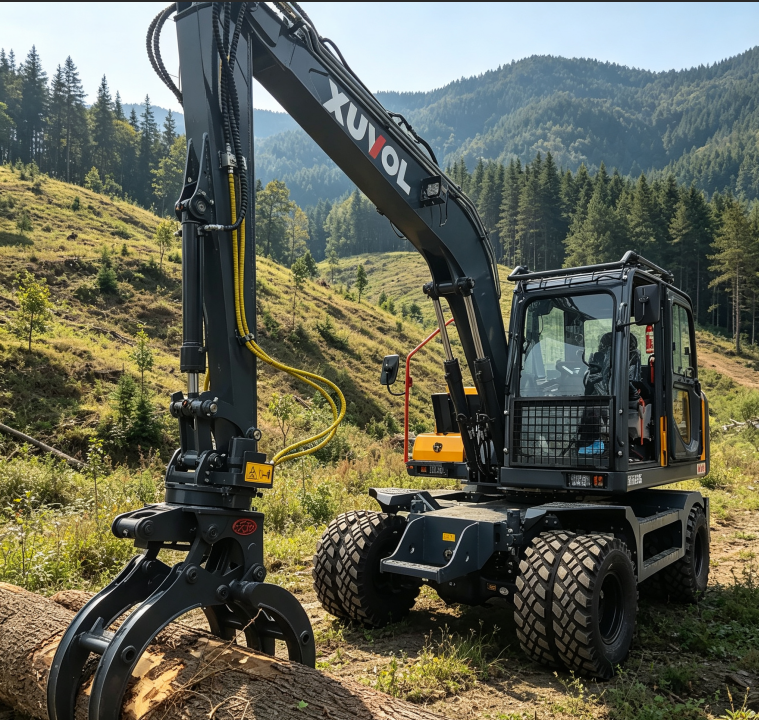 Excavadora de ruedas XV105M, motor Yuchai, emisiones China IV, maquinaria de construcción multifuncional para aprovechamiento forestal y cosecha de caña de azúcar